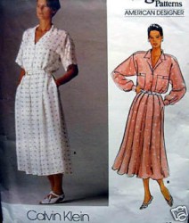 1525 VOGUE CALVIN KLEIN LONGER YOKE COLLAR DRESS 1985 PATTERN  10;  12,,16 CHOICE UNCUT